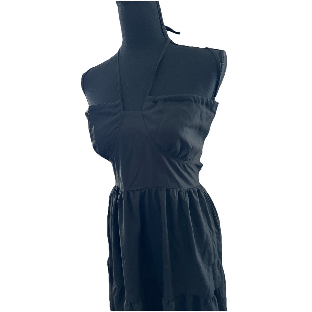 Womens Babydoll Tiered Midi Dress Size L Black Halter Whimsigoth Dark Coquette - Picture 2 of 5